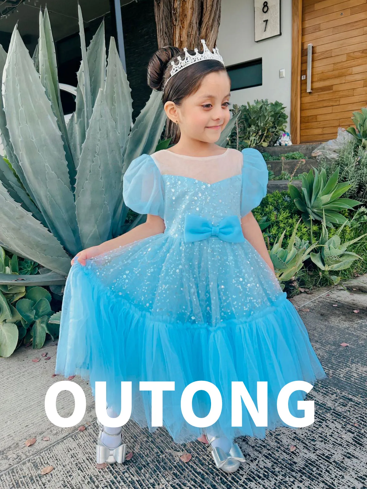 OM065 Yoliyolei V-neck Wedding Princess Dress Girl Sequins Satin Bow Tulle Ruffles Baby Girl Dress With Puff Sleeves For Children