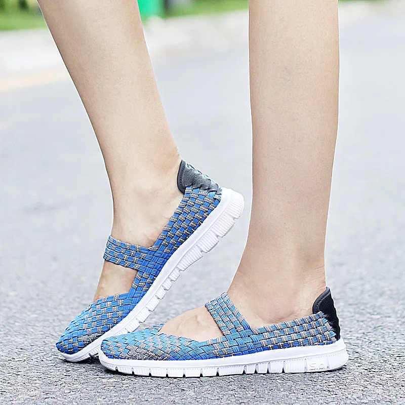 Owlkay Breathable Elastic Band Woven Light Flat Shoes