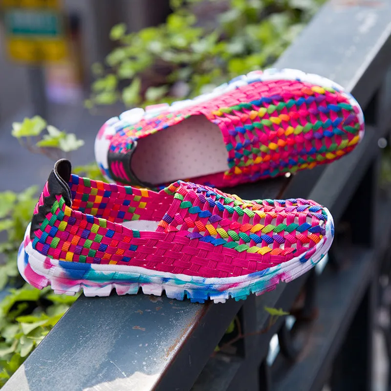 Owlkay Fantasy Color Mesh Hand Woven Shoes