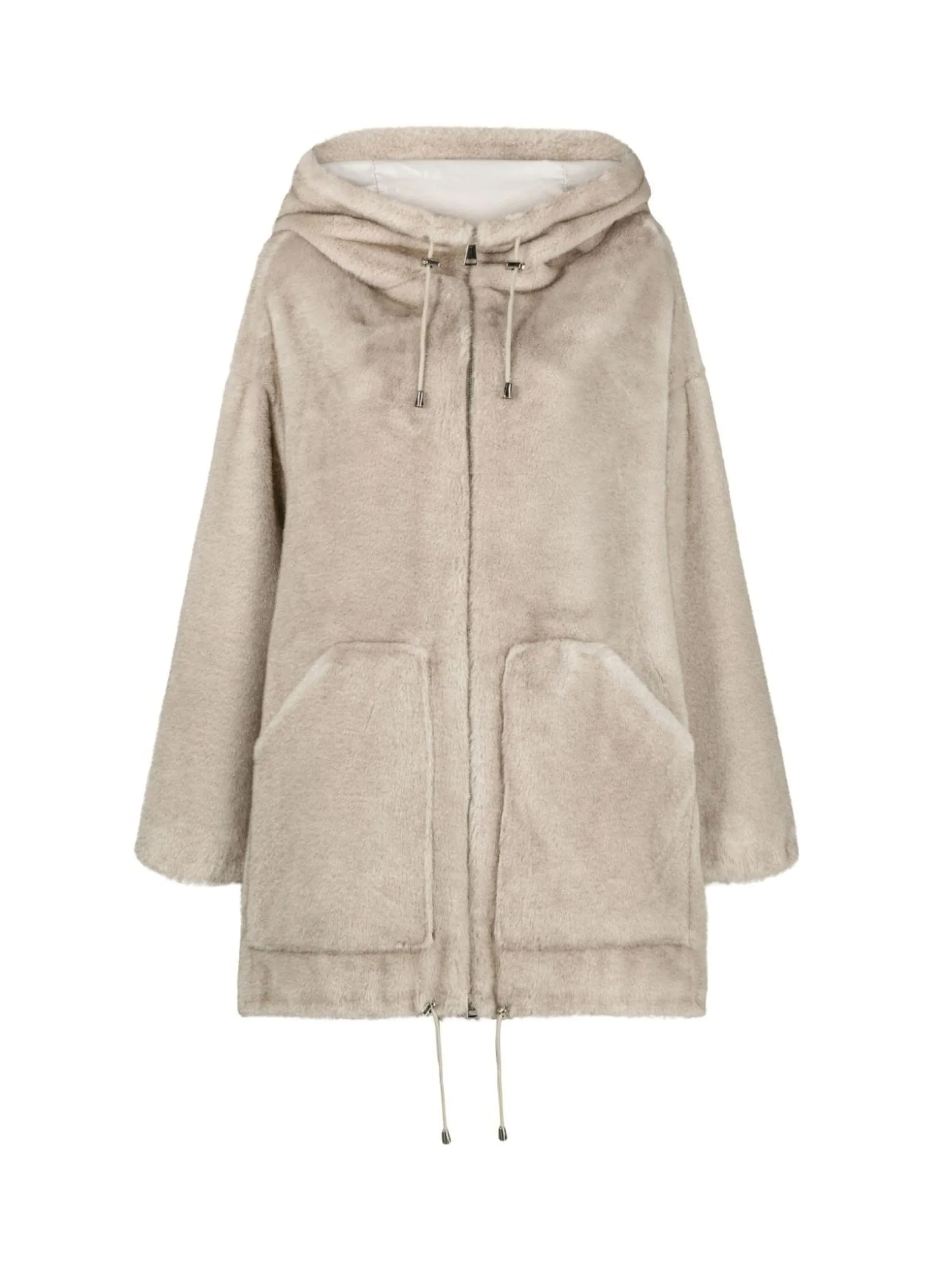 Parka con Cappuccio in Eco Pelliccia Grigio