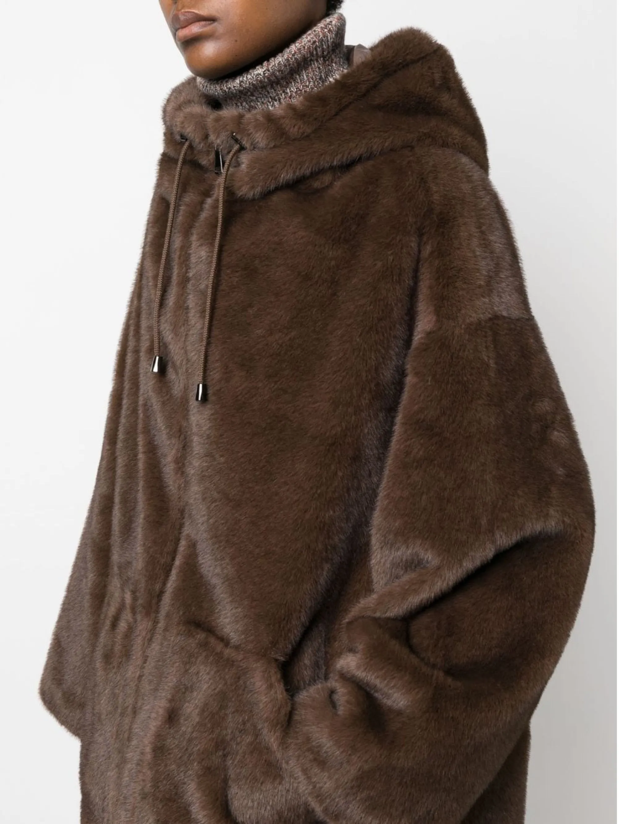 Parka con Cappuccio in Eco Pelliccia Visone