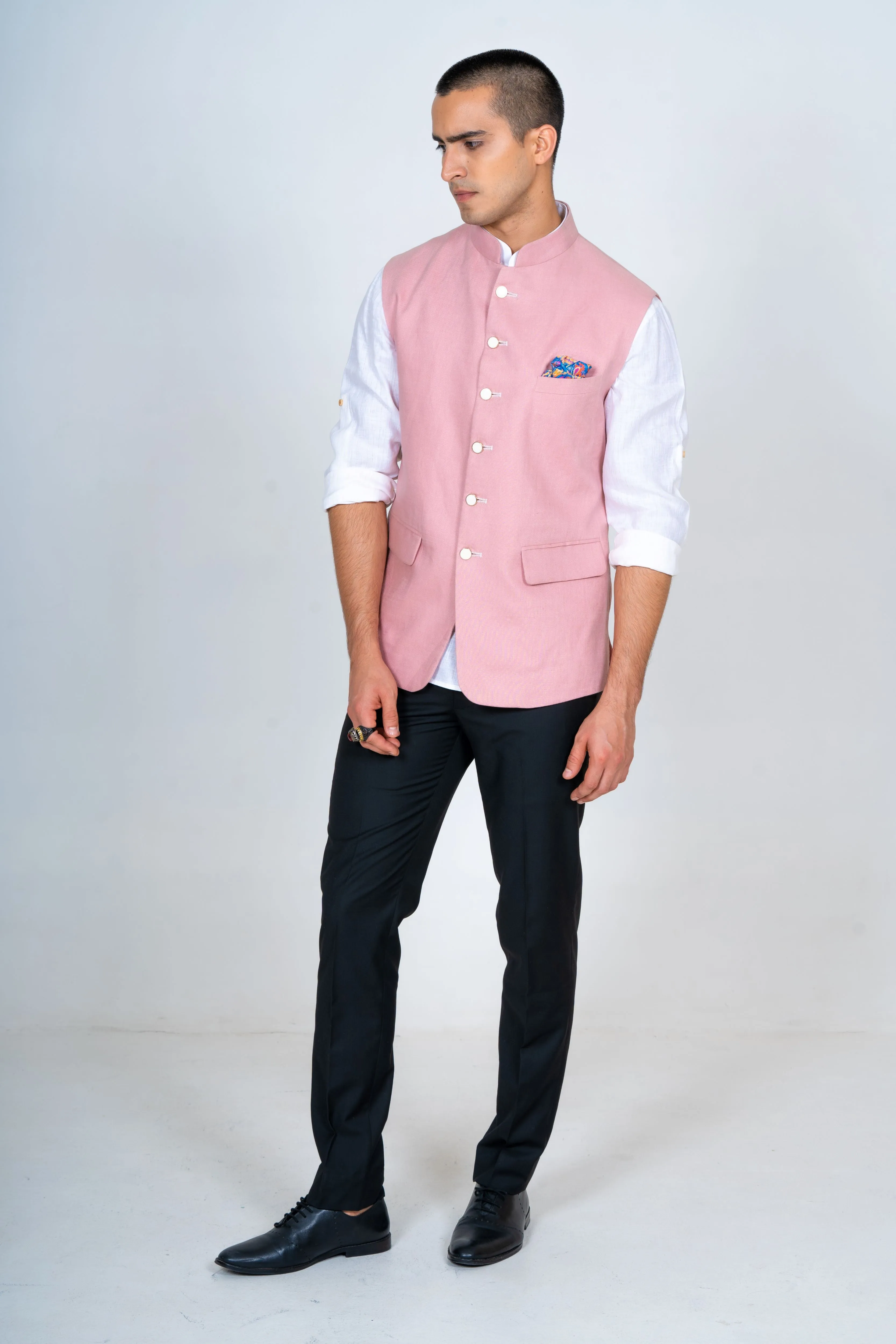 Pink Linen Nehru Jacket