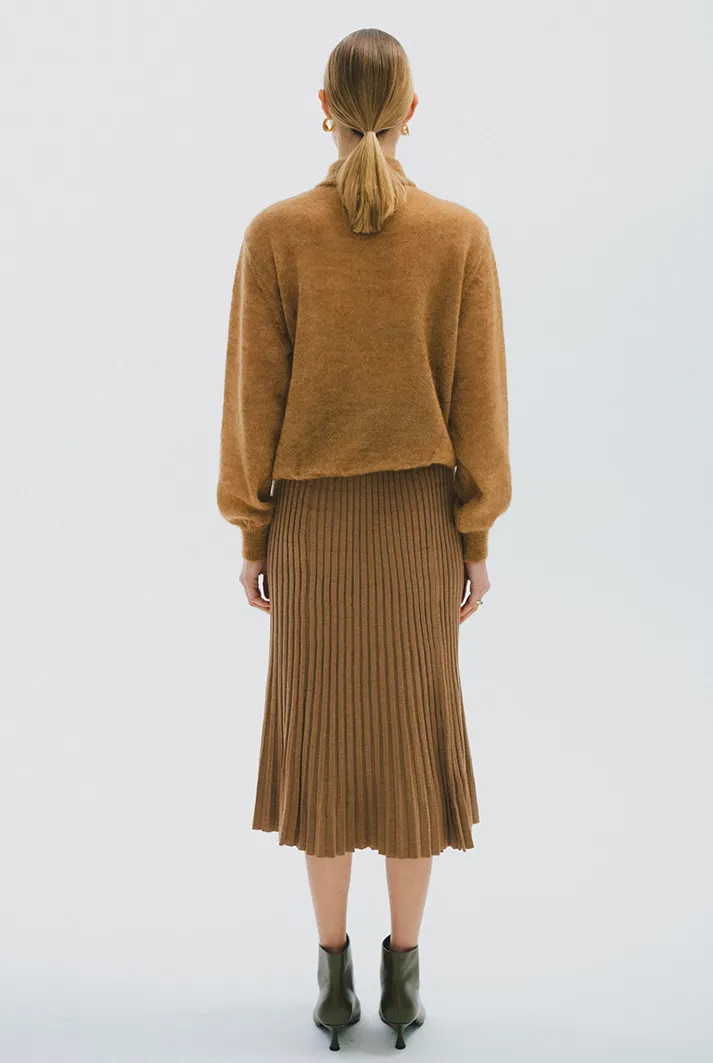 Pleated Wool Midi Skirt | Camel