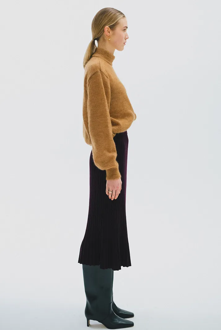 Pleated Wool Midi Skirt | Garnet