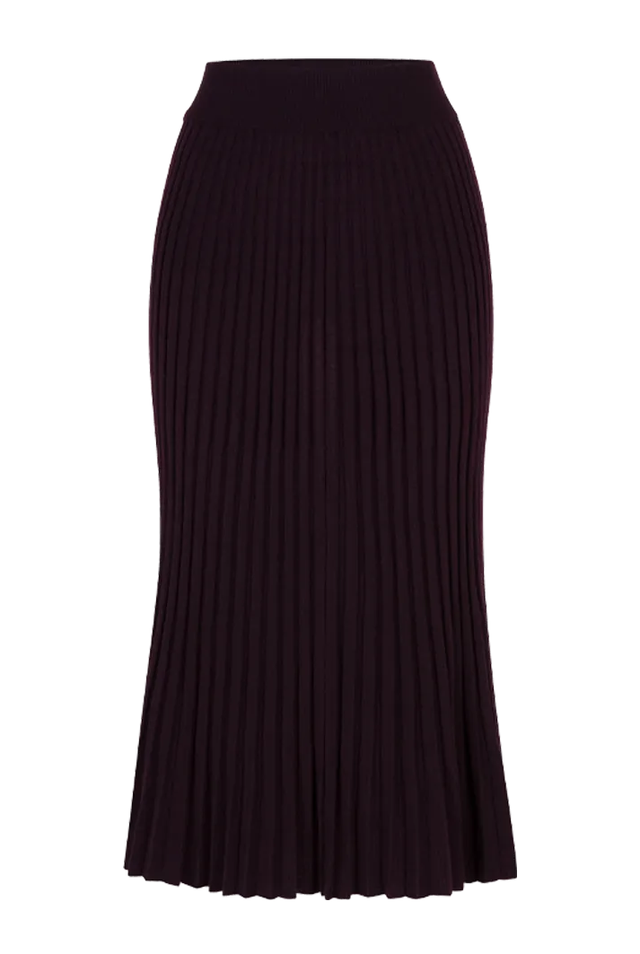 Pleated Wool Midi Skirt | Garnet