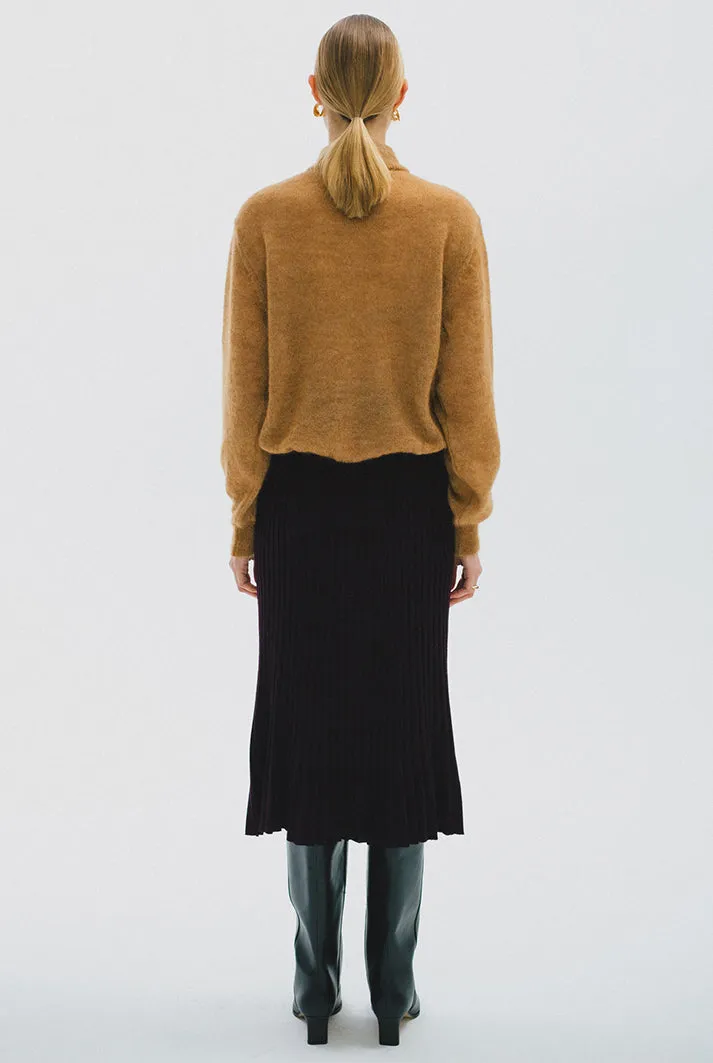 Pleated Wool Midi Skirt | Garnet