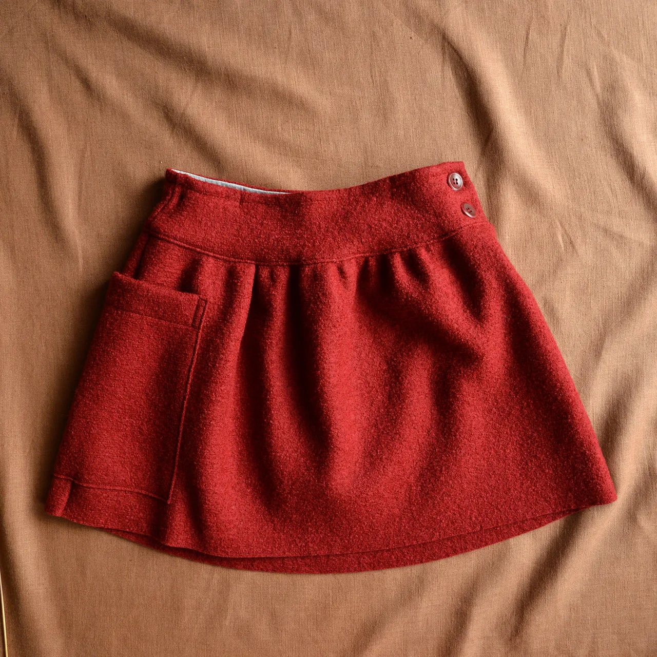 Pocket Skirt 100% Boiled Wool - Bordeaux (9-10y ) *Last One!