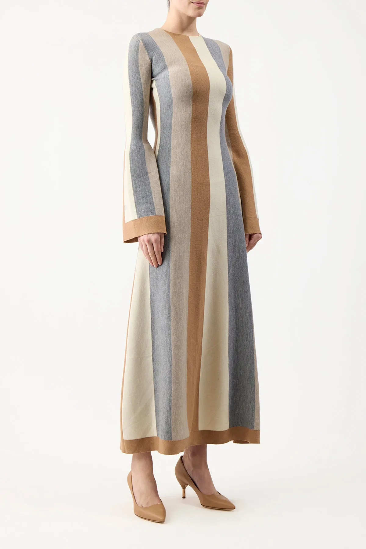 Quinlan Knit Dress in Ivory Multi Striped Merino Wool Cashmere