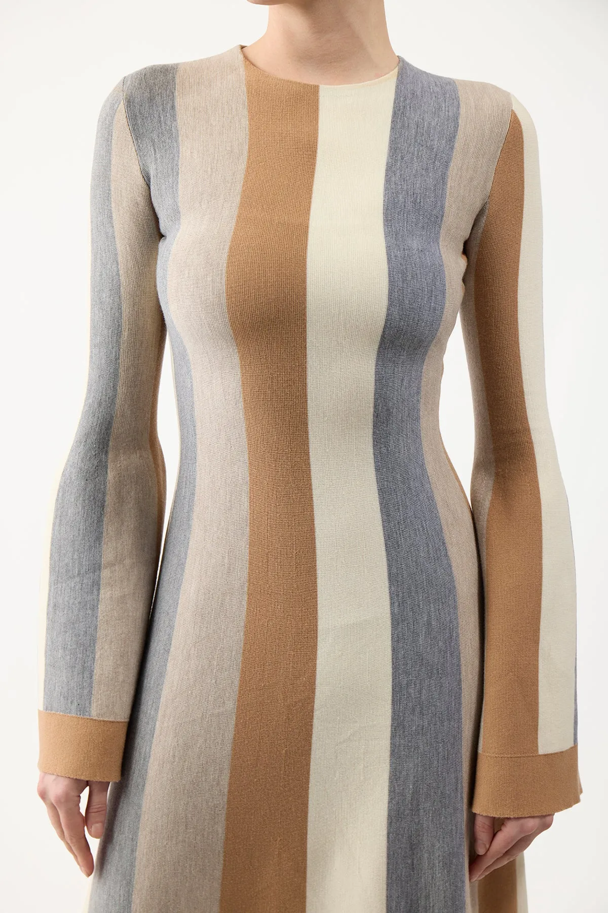 Quinlan Knit Dress in Ivory Multi Striped Merino Wool Cashmere