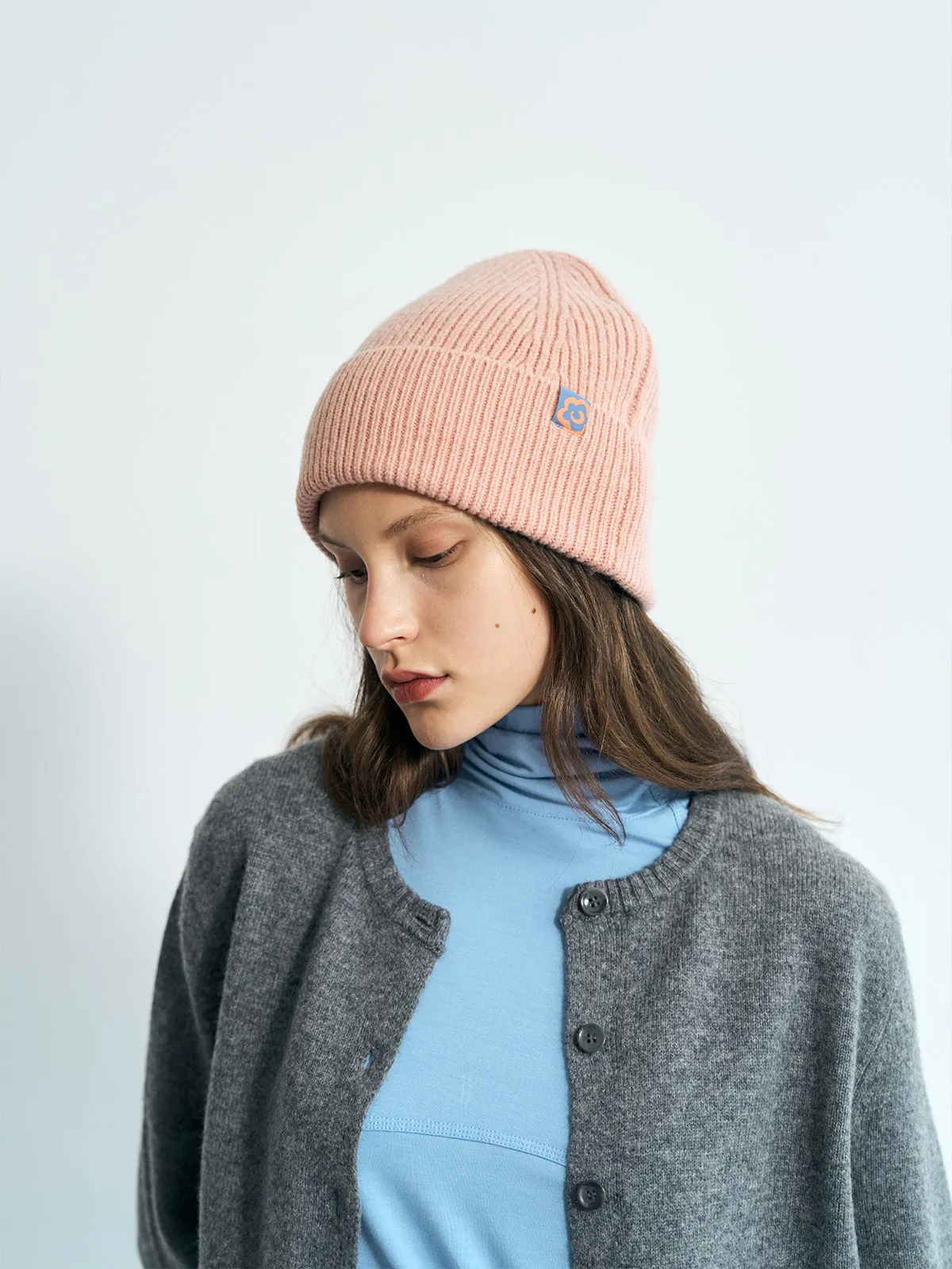 "Extra Fine Marino" Wool Knit Beanie Hat - Pale Pink