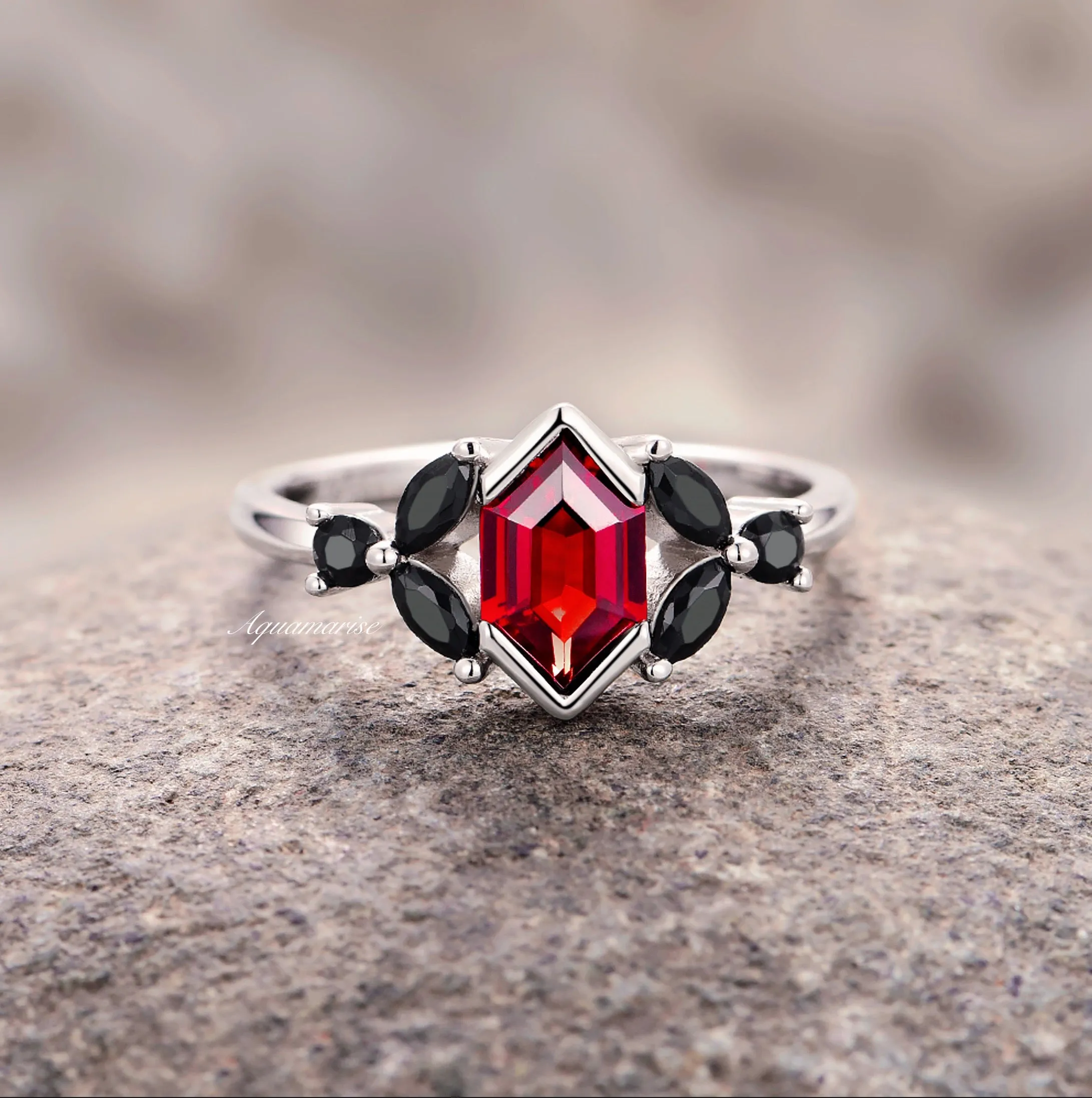 Red Dragon Garnet & Black Onyx Couples Ring