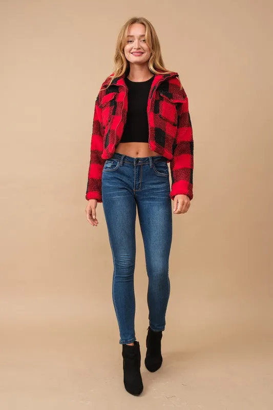 Red Flannel Sherpa Zip Up Jacket