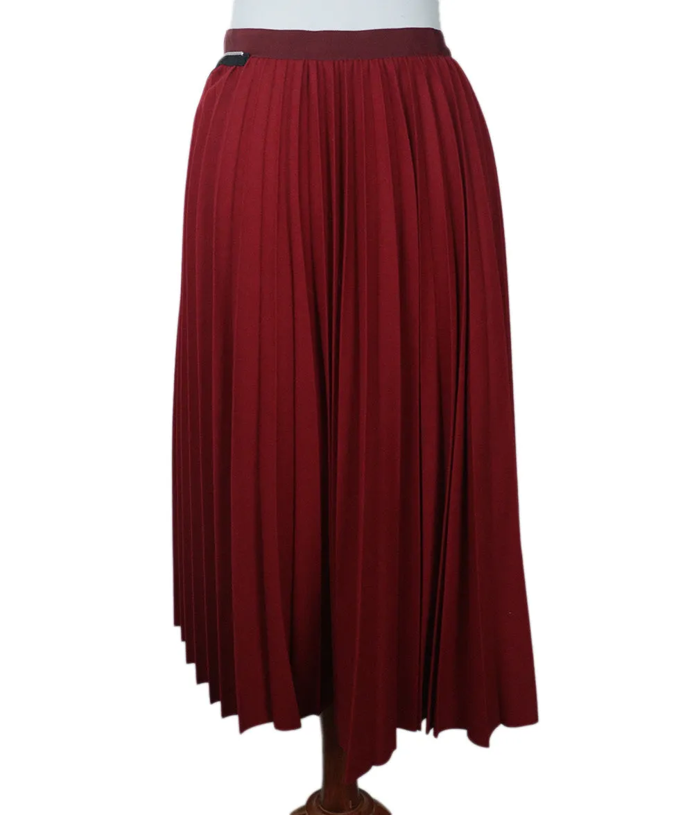 Sacai Red Pleated Wool Skirt w/ Zipper Trim sz 2