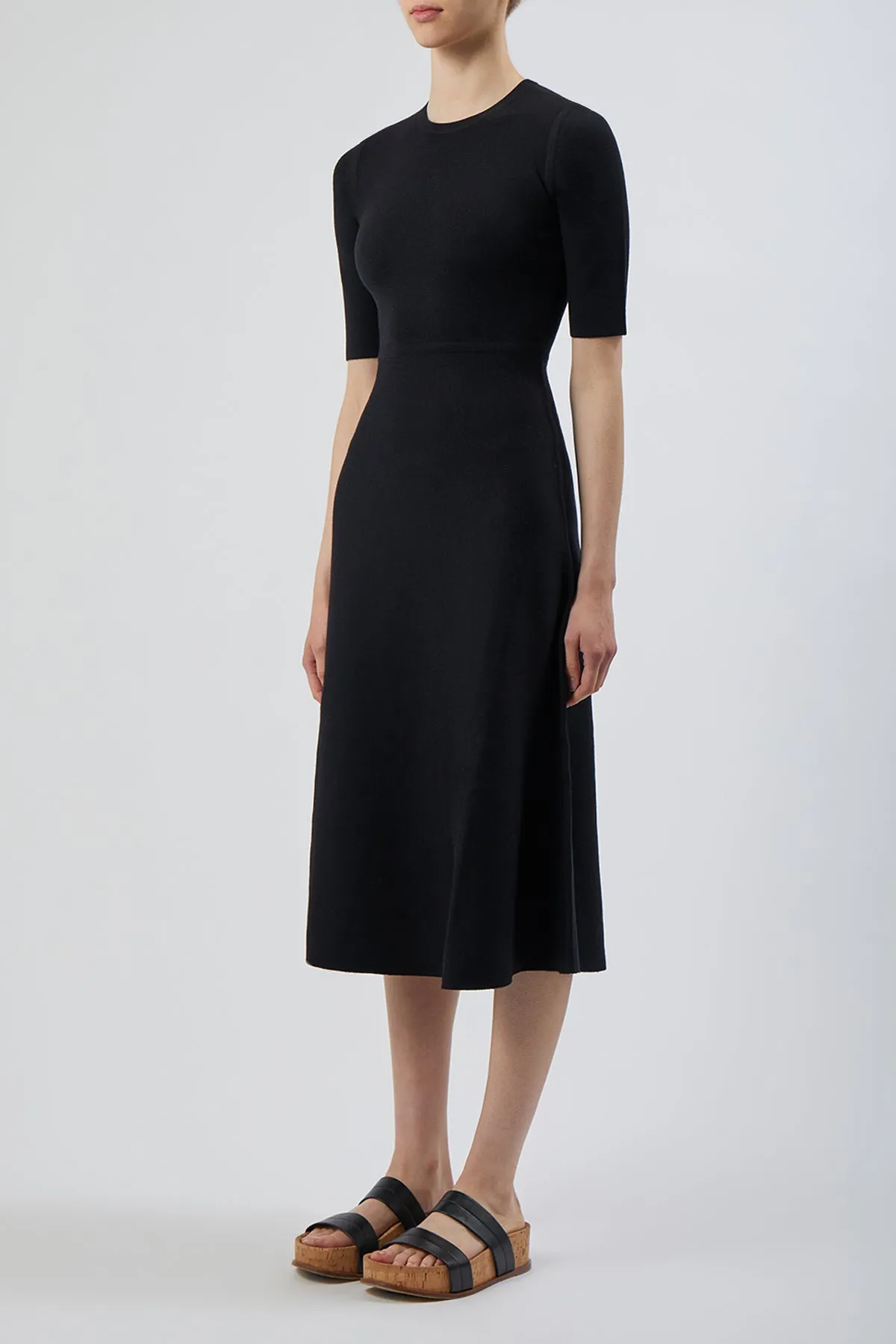 Seymore Knit Midi Dress in Black Merino Wool Cashmere