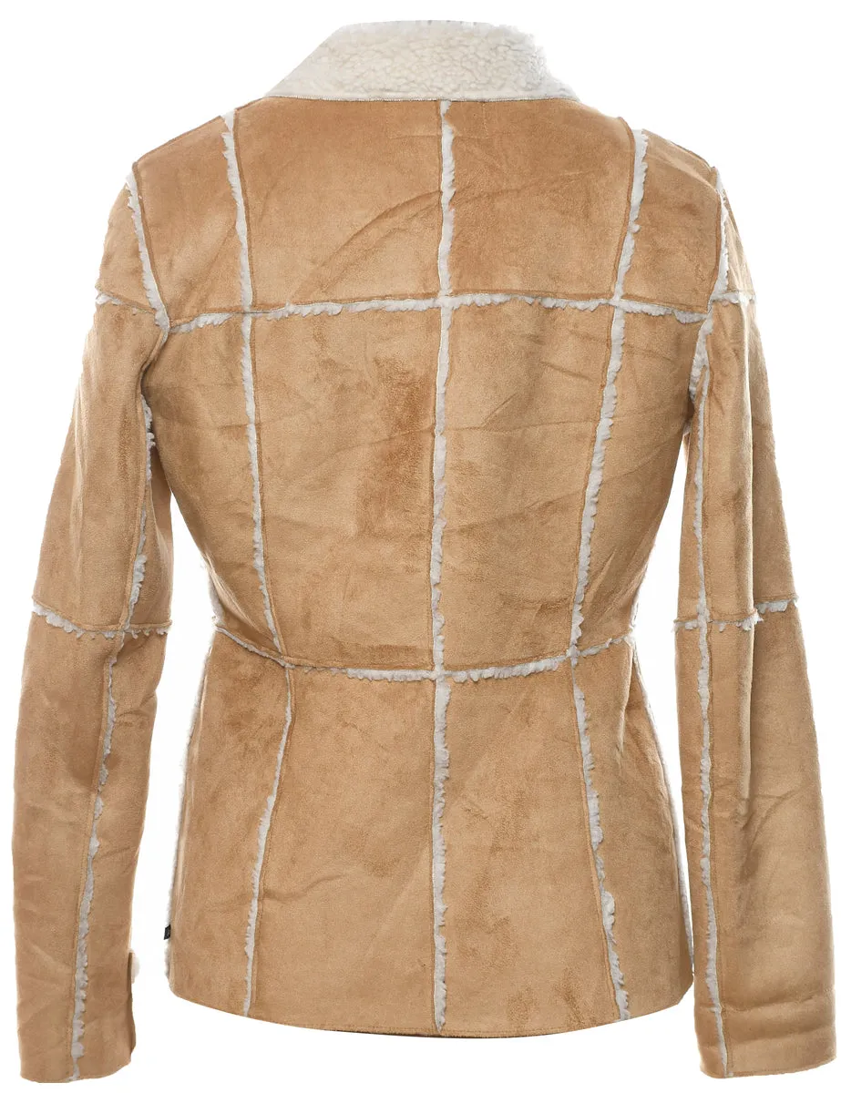 Single Breasted Beige & White Faux Shearling Lined Jacket - M