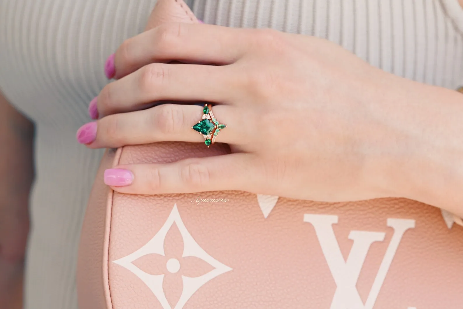 Skye Kite Emerald Ring Set- 14K Rose Gold Vermeil