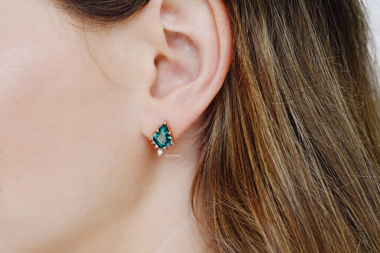 Skye Kite Emerald Stud Earrings- 14K Rose Gold Vermeil