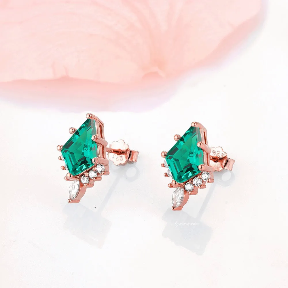 Skye Kite Emerald Stud Earrings- 14K Rose Gold Vermeil