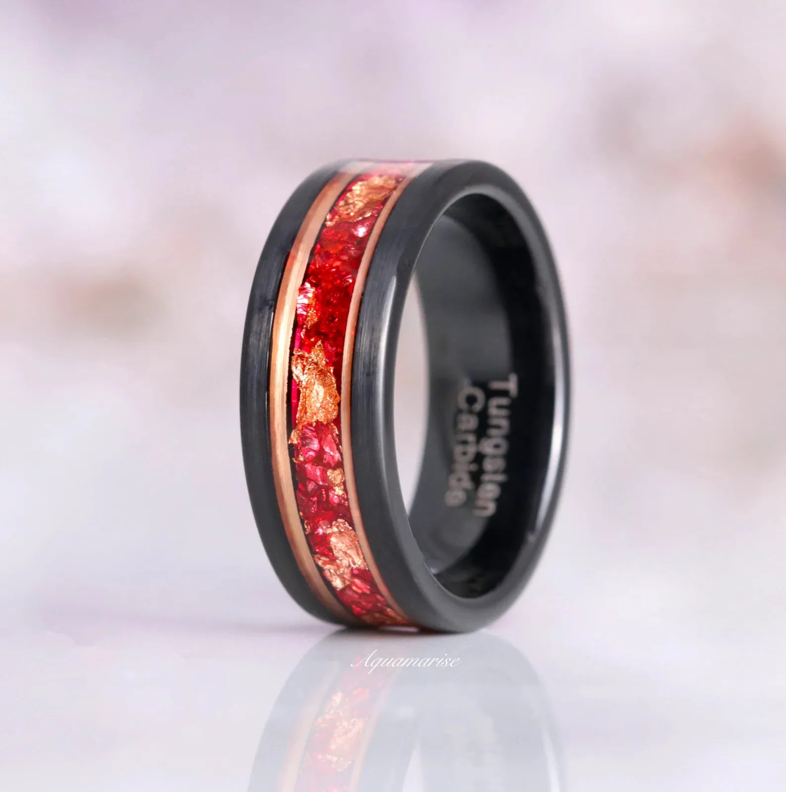 Skye Ruby & Rose Gold Leaf Couples Ring