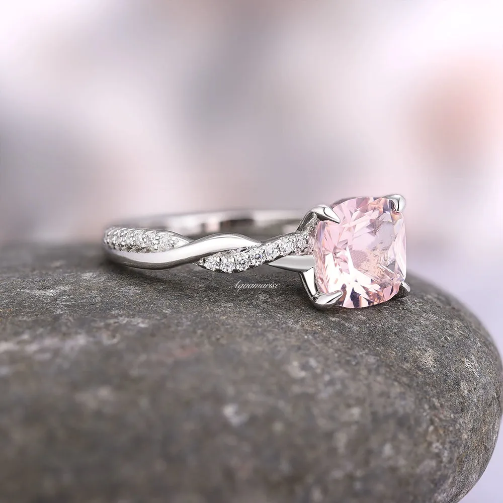 Sophia Cushion Cut Morganite Ring- Sterling Silver