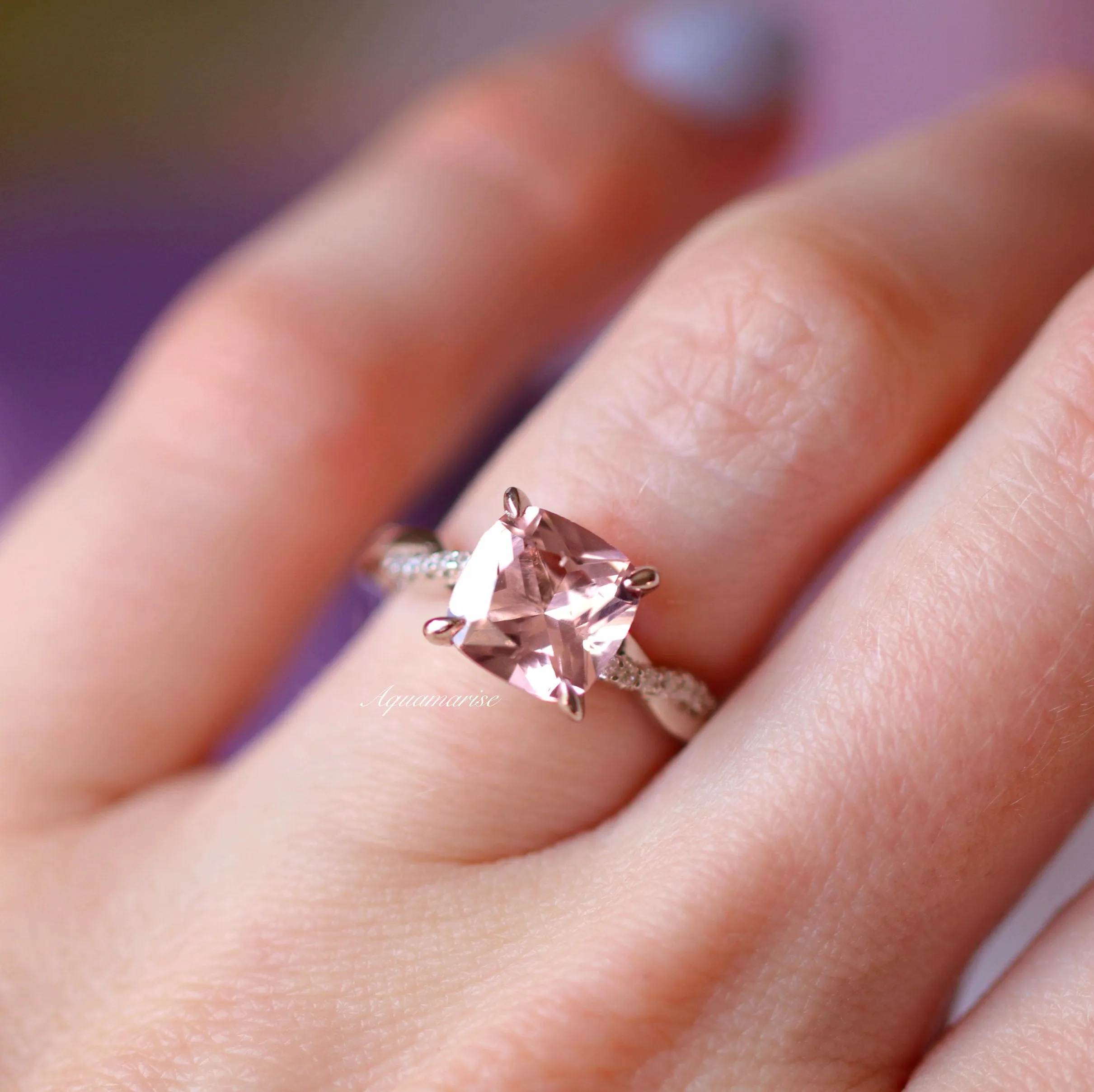 Sophia Cushion Cut Morganite Ring- Sterling Silver