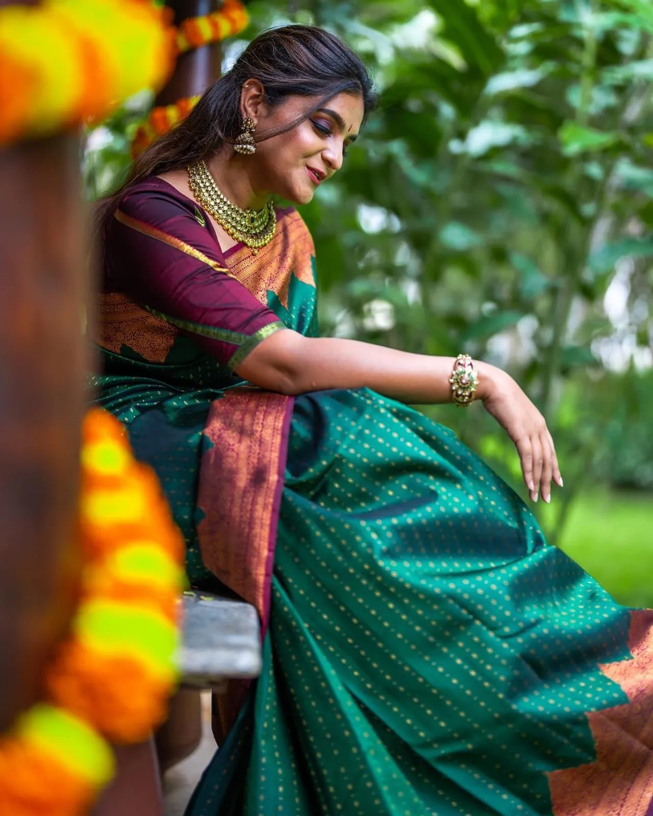 Stunning Green Soft Silk Saree With Innovative Blouse Piece