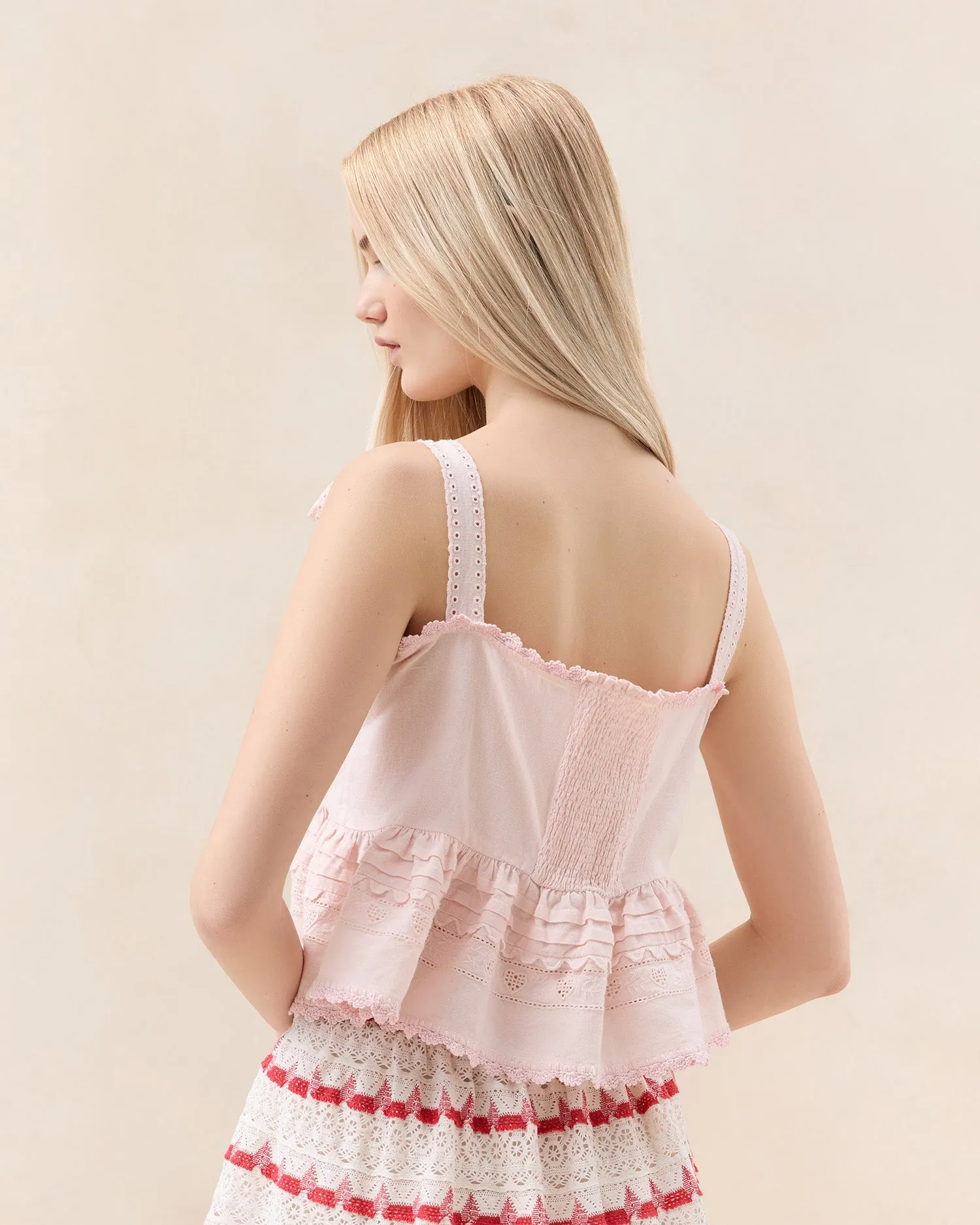 Suzie Pink Embroidered Flutter Tank