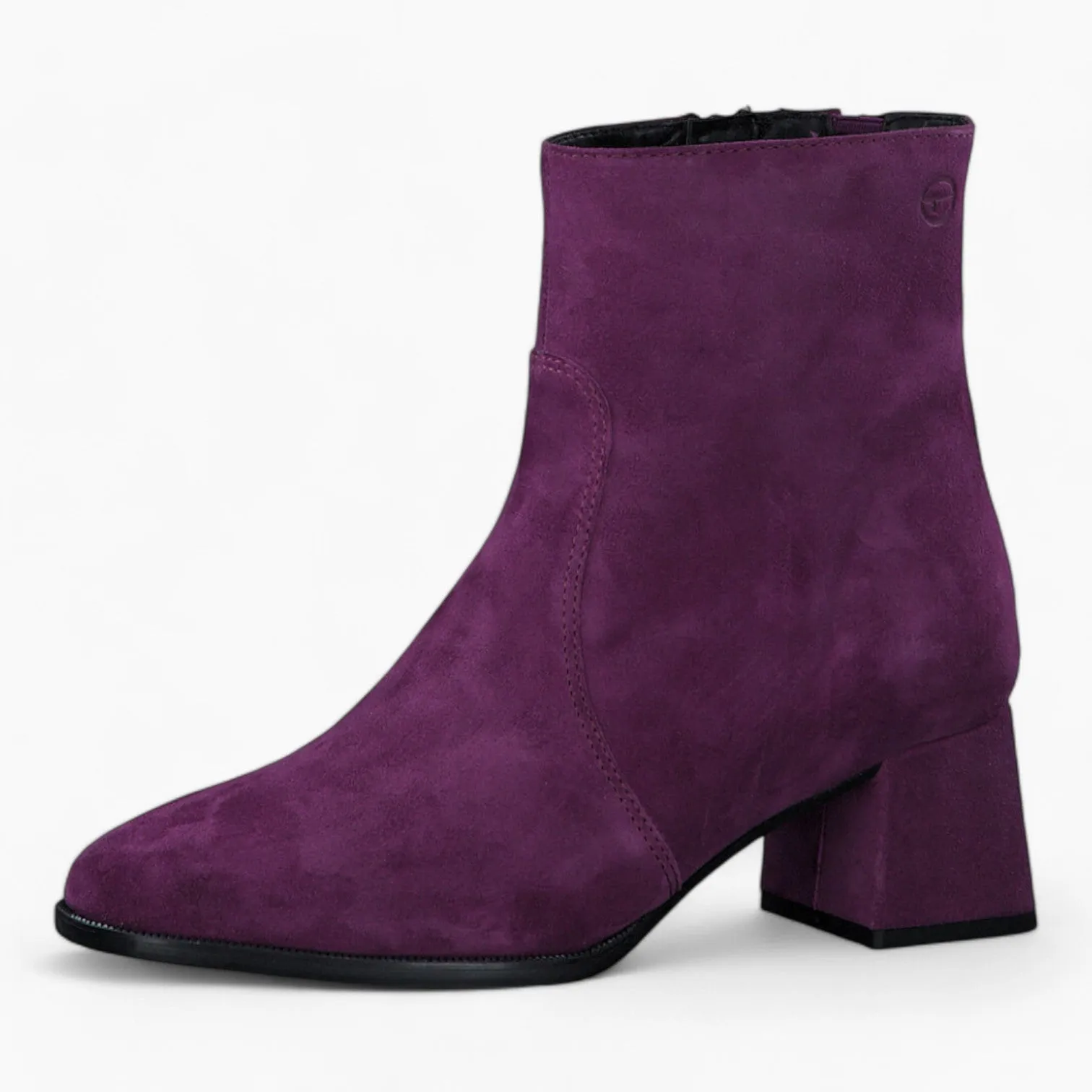 Tamaris Purple Leather Ankle Boots with Block Heel