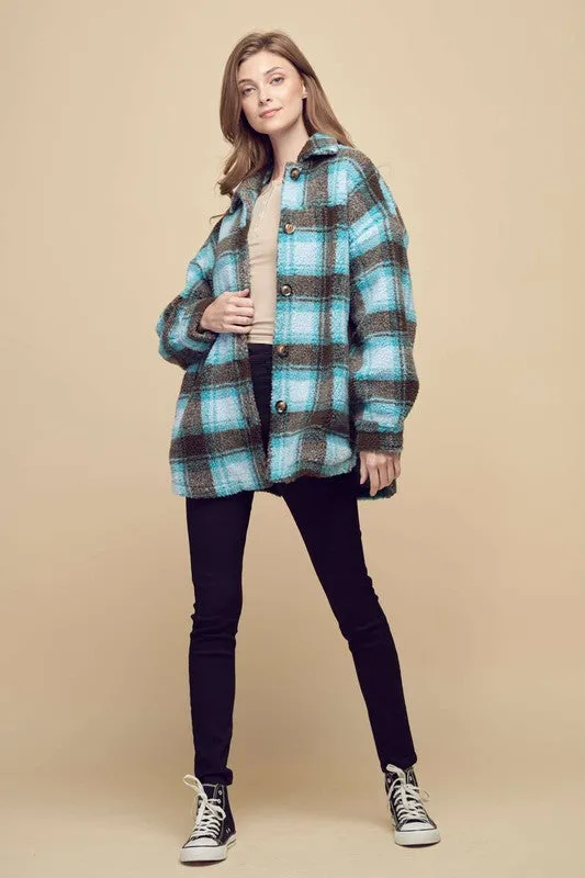 Teal Collared Plaid Jacket