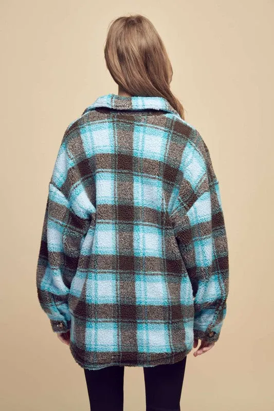 Teal Collared Plaid Jacket