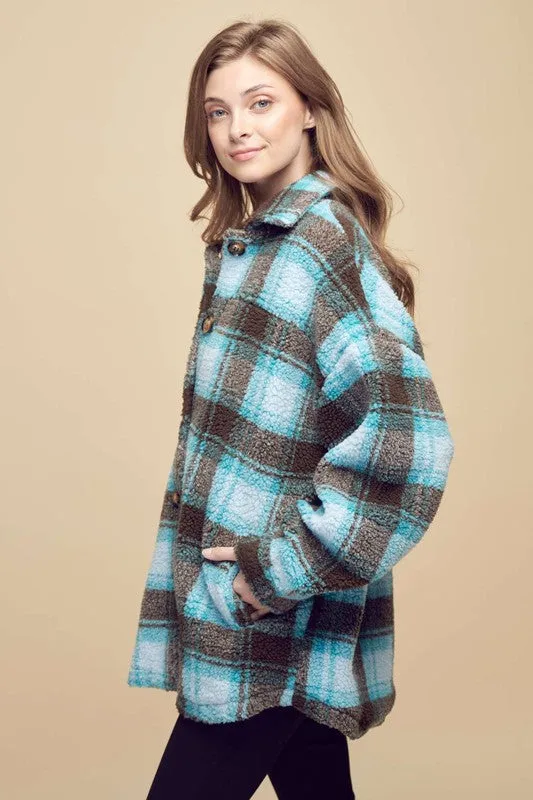 Teal Collared Plaid Jacket