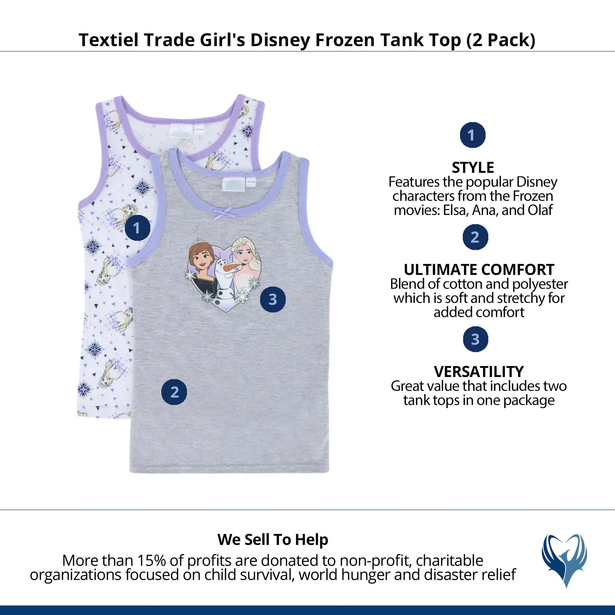 Textiel Trade Girl's Disney Frozen Tank Top (2 Pack)