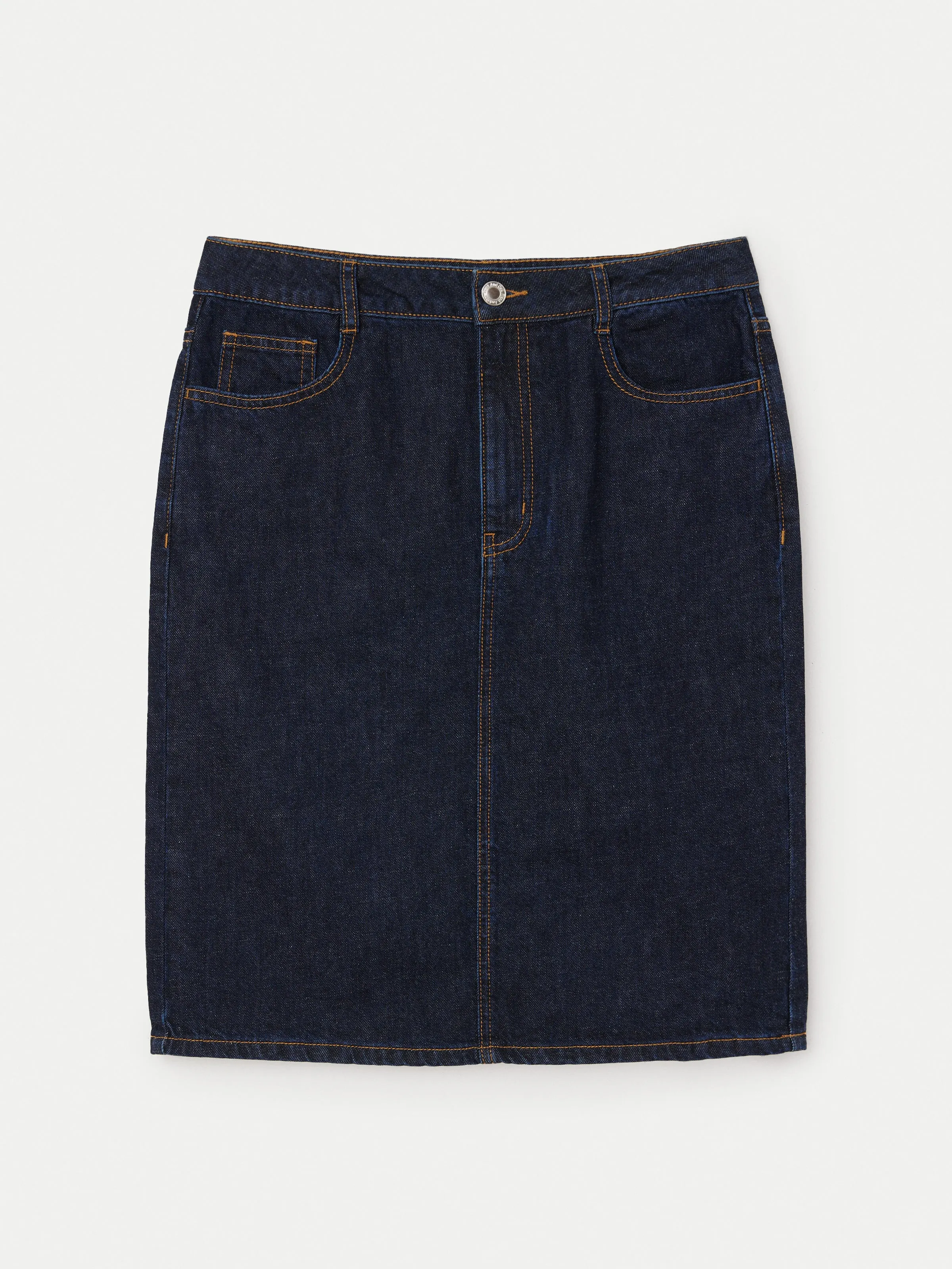 The Denim Midi Skirt in Dark Wash