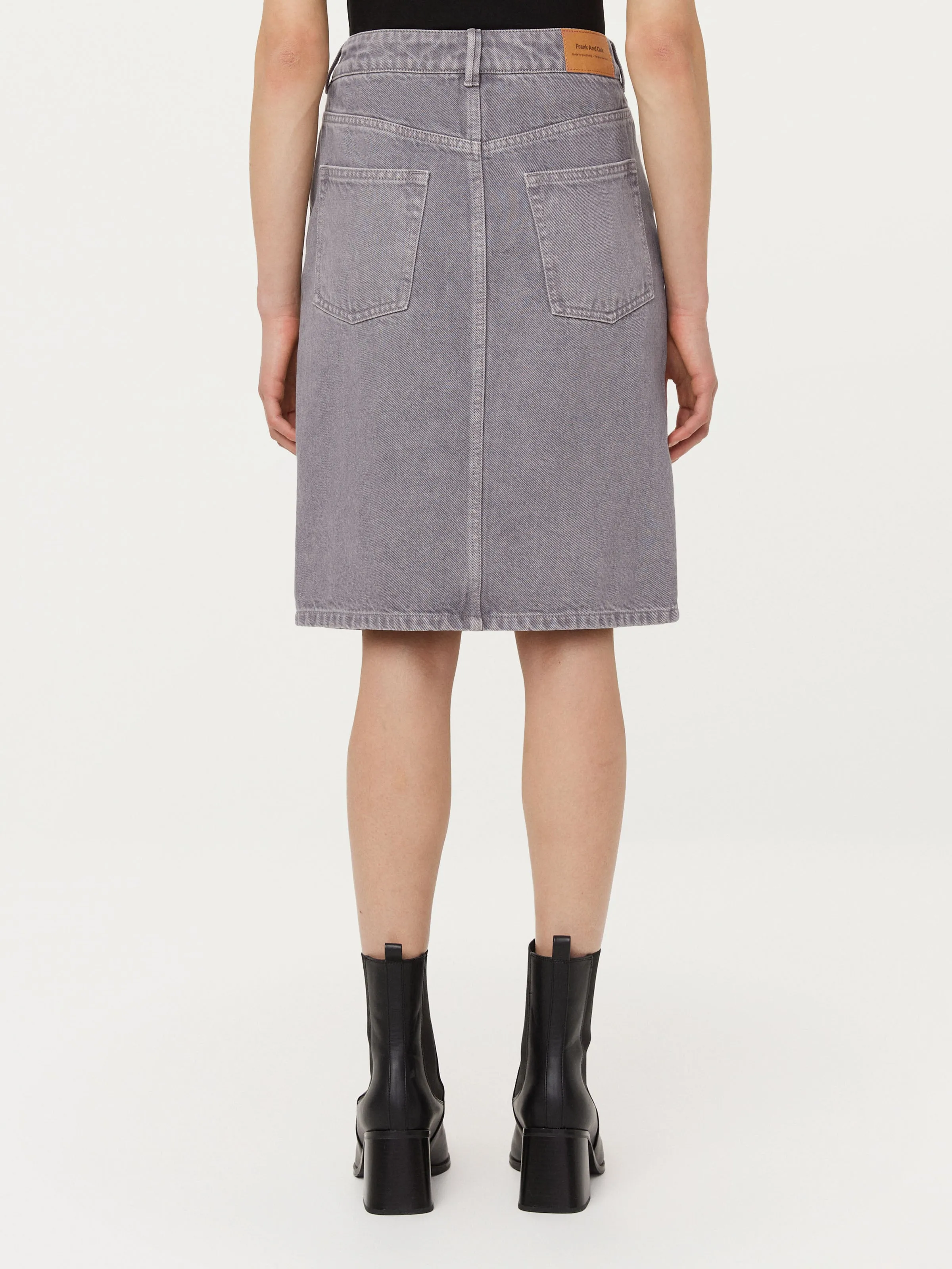 The Denim Midi Skirt in Light Grey