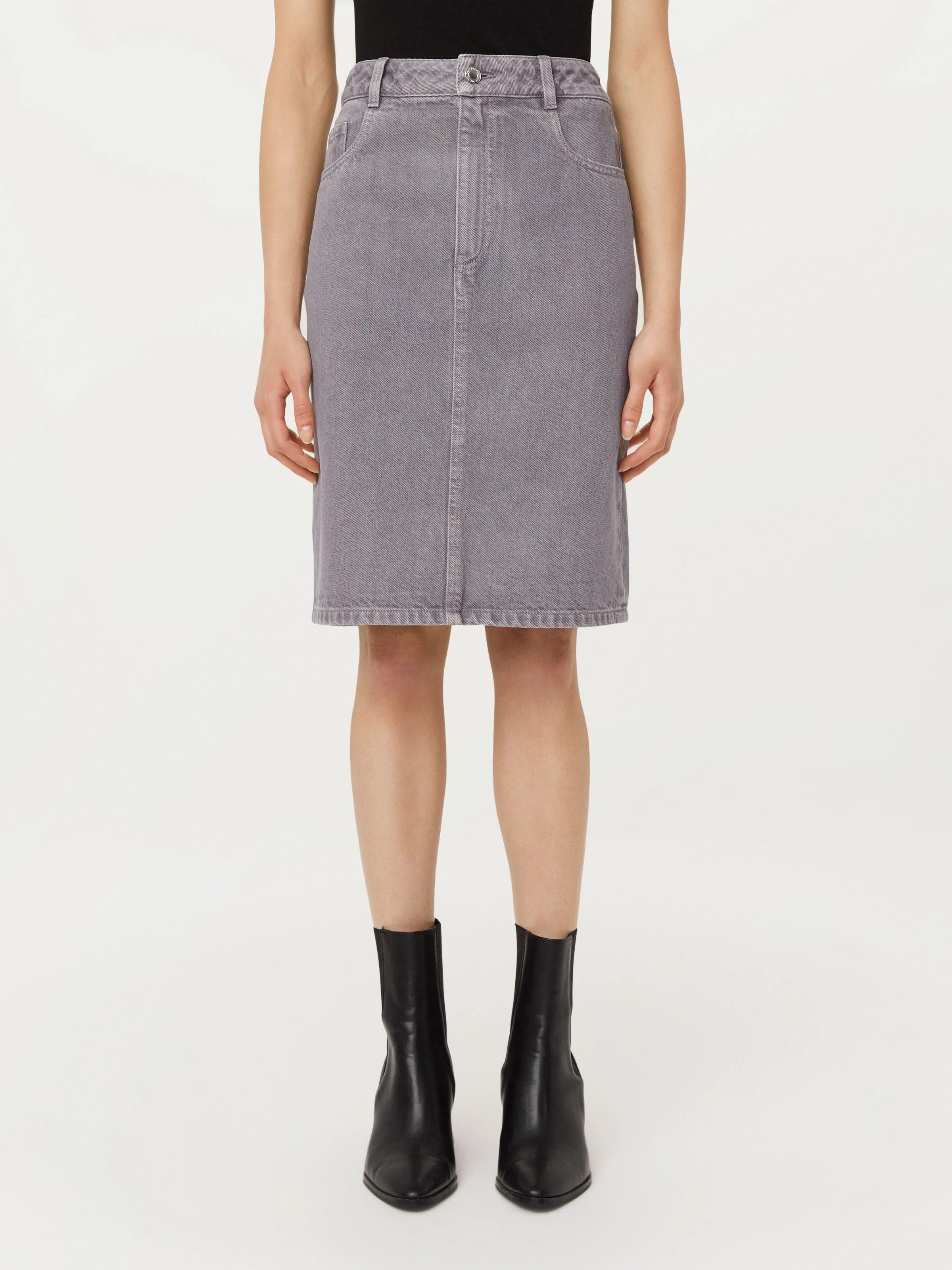 The Denim Midi Skirt in Light Grey