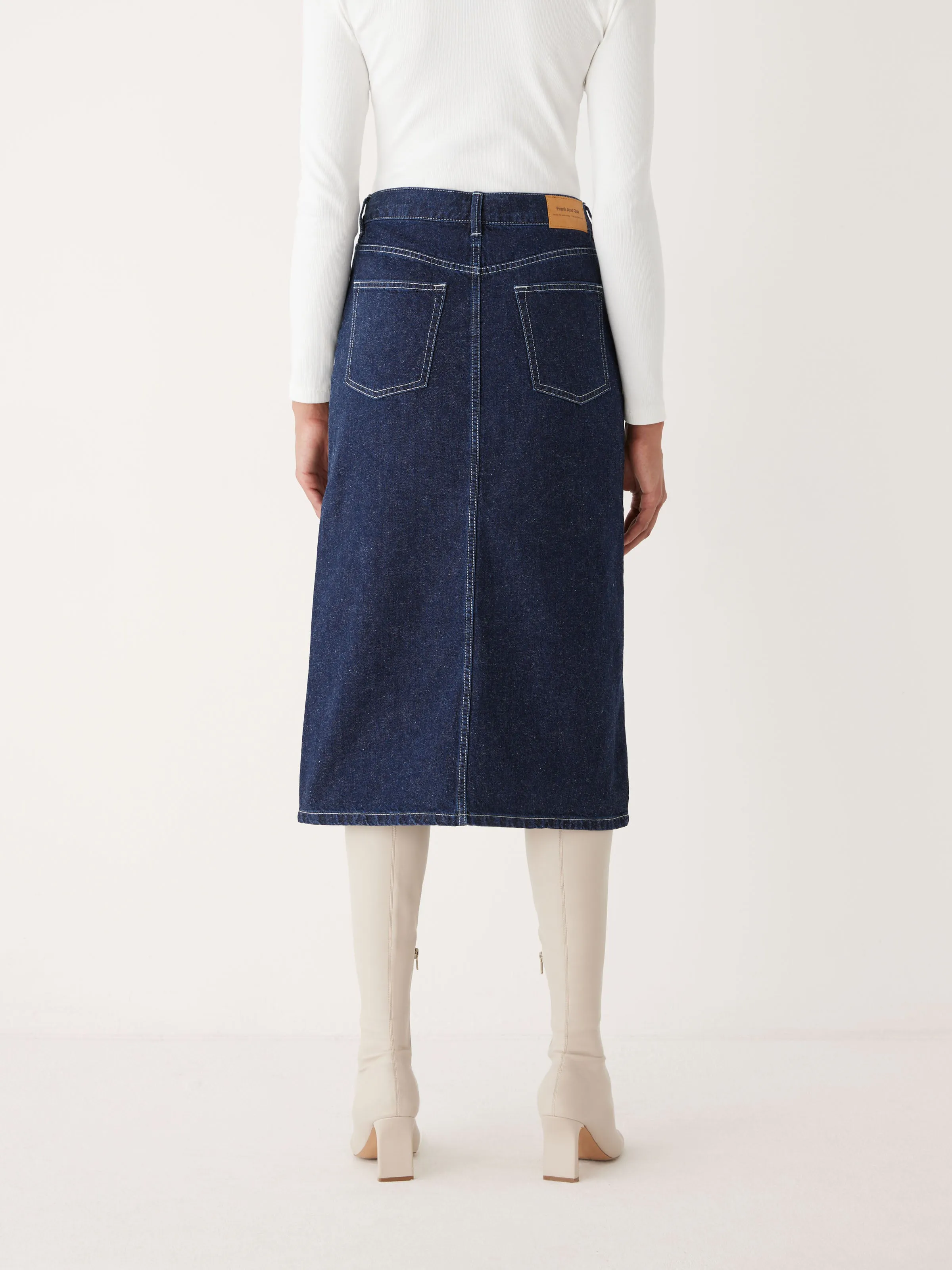 The Denim Midi Skirt in Navy