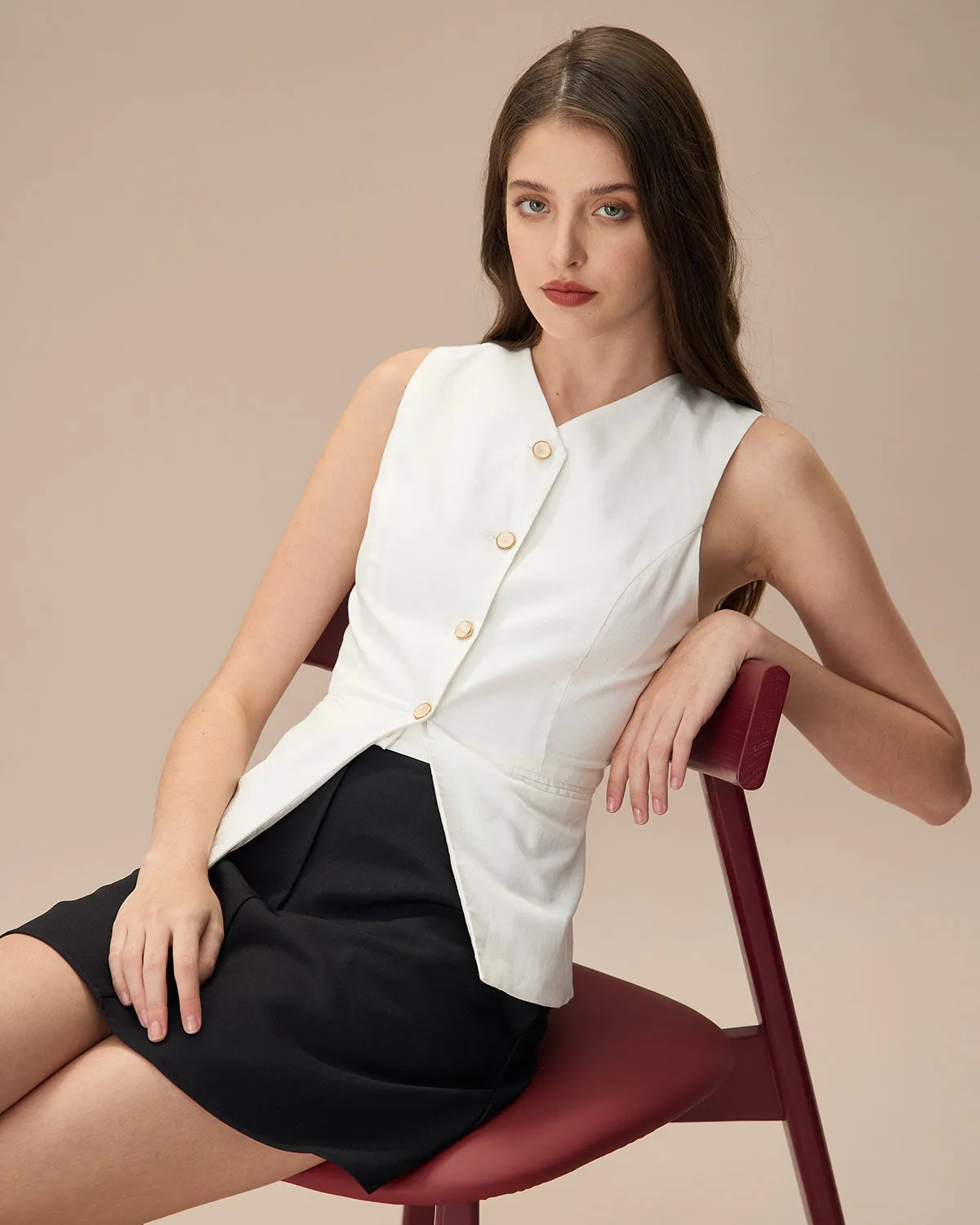 The White Single-breasted Cotton Vest