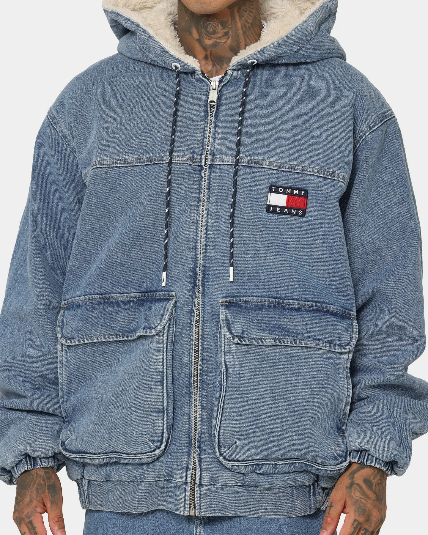 Tommy Jeans Denim Hooded Sherpa Jacket DF6136 Denim Medium