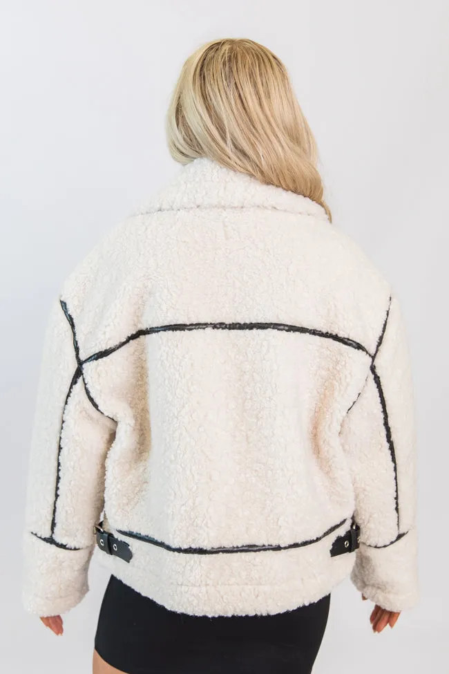 Under The Surface Cream and Black Sherpa Contrast Trim Jacket FINAL SALE