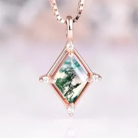 Unique Kite Green Moss Agate Necklace- 14K Rose Gold Vermeil