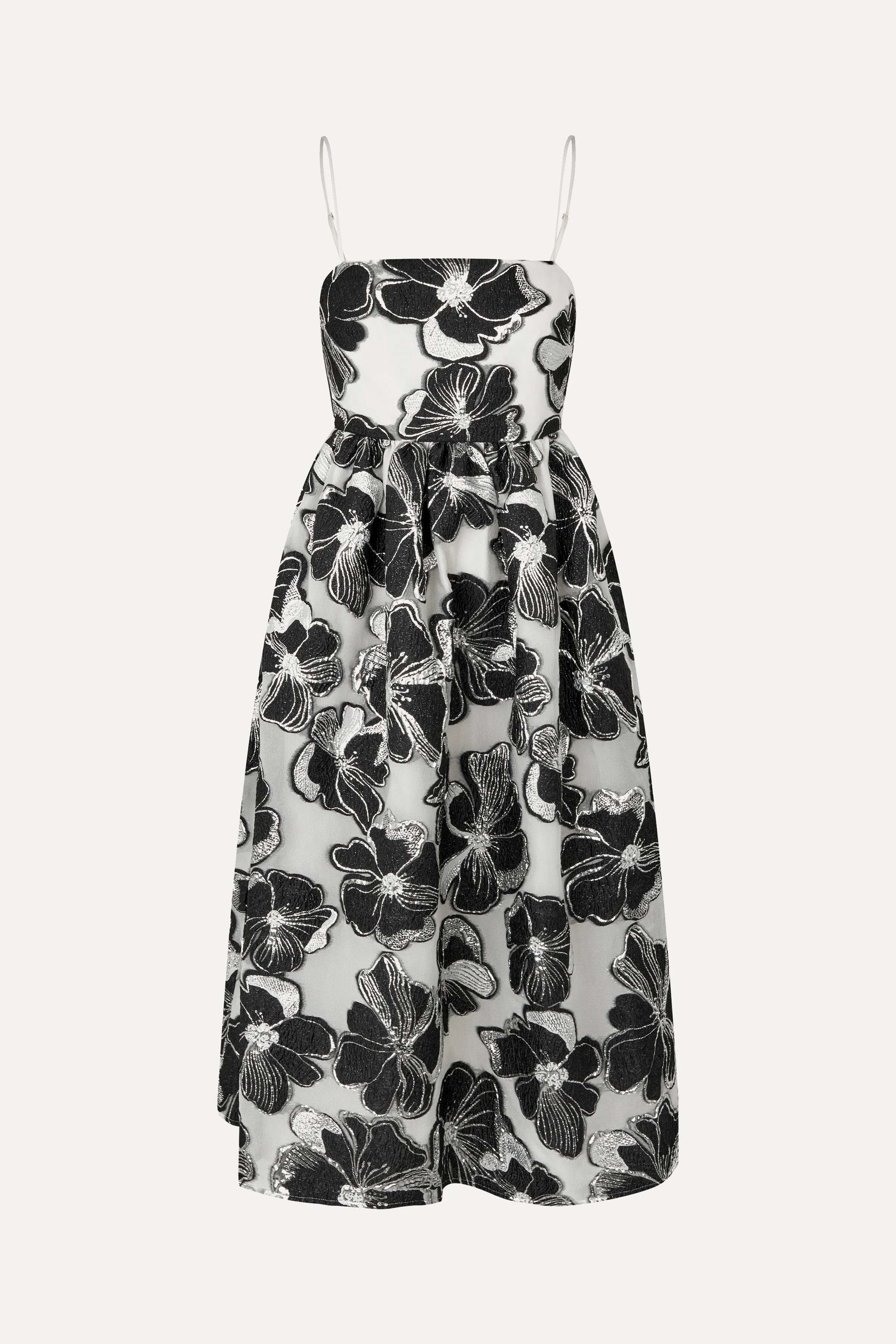 Voluminous Gathered Midi Dress - Anemone Jacquard