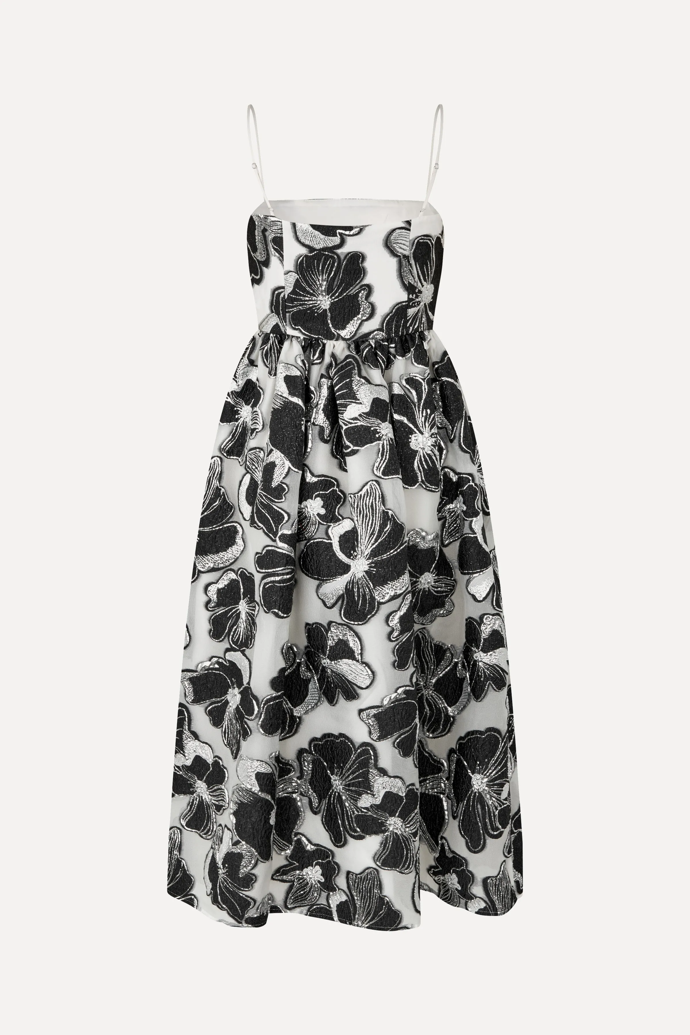 Voluminous Gathered Midi Dress - Anemone Jacquard