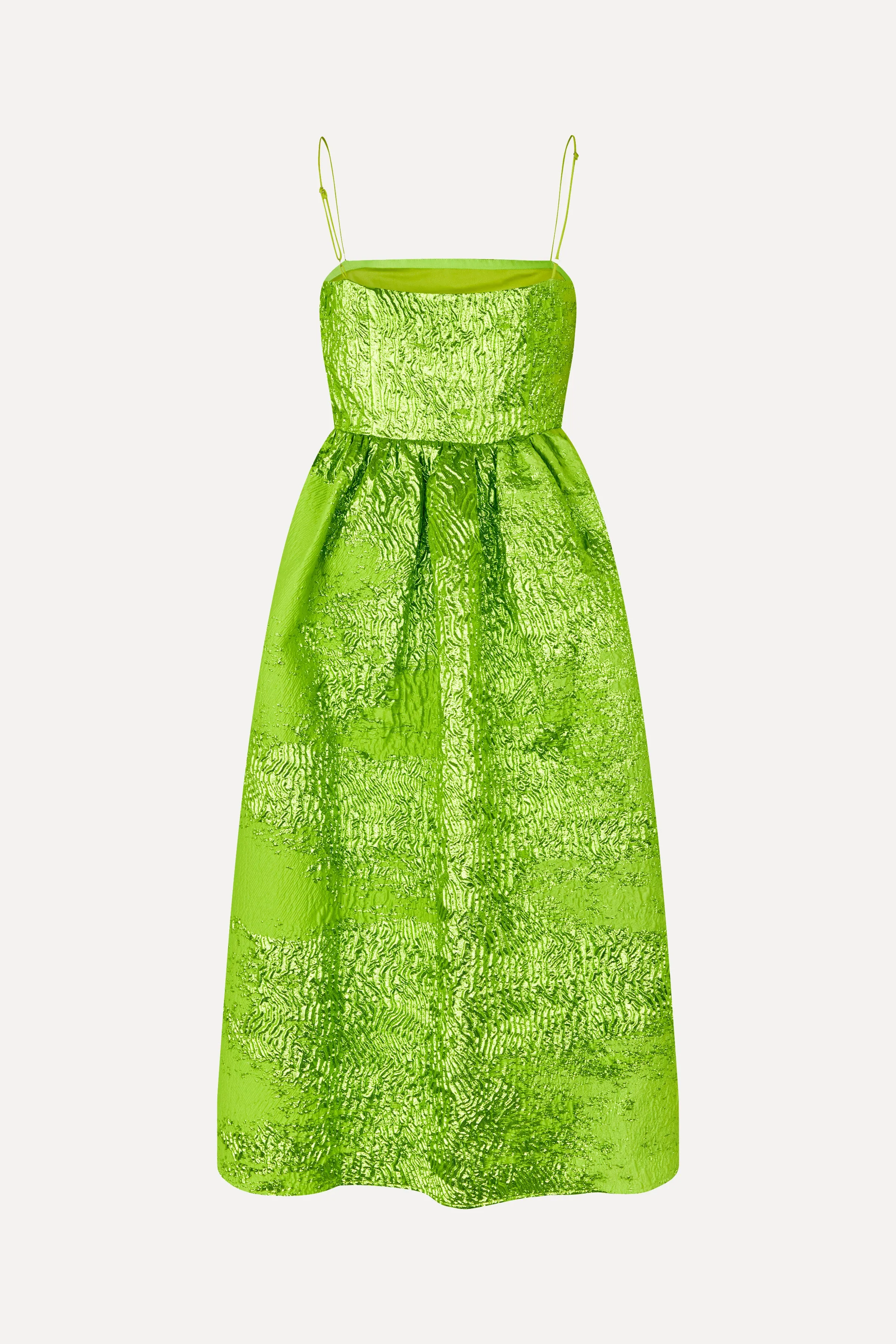 Voluminous Gathered Midi Dress - Green impressionist hue