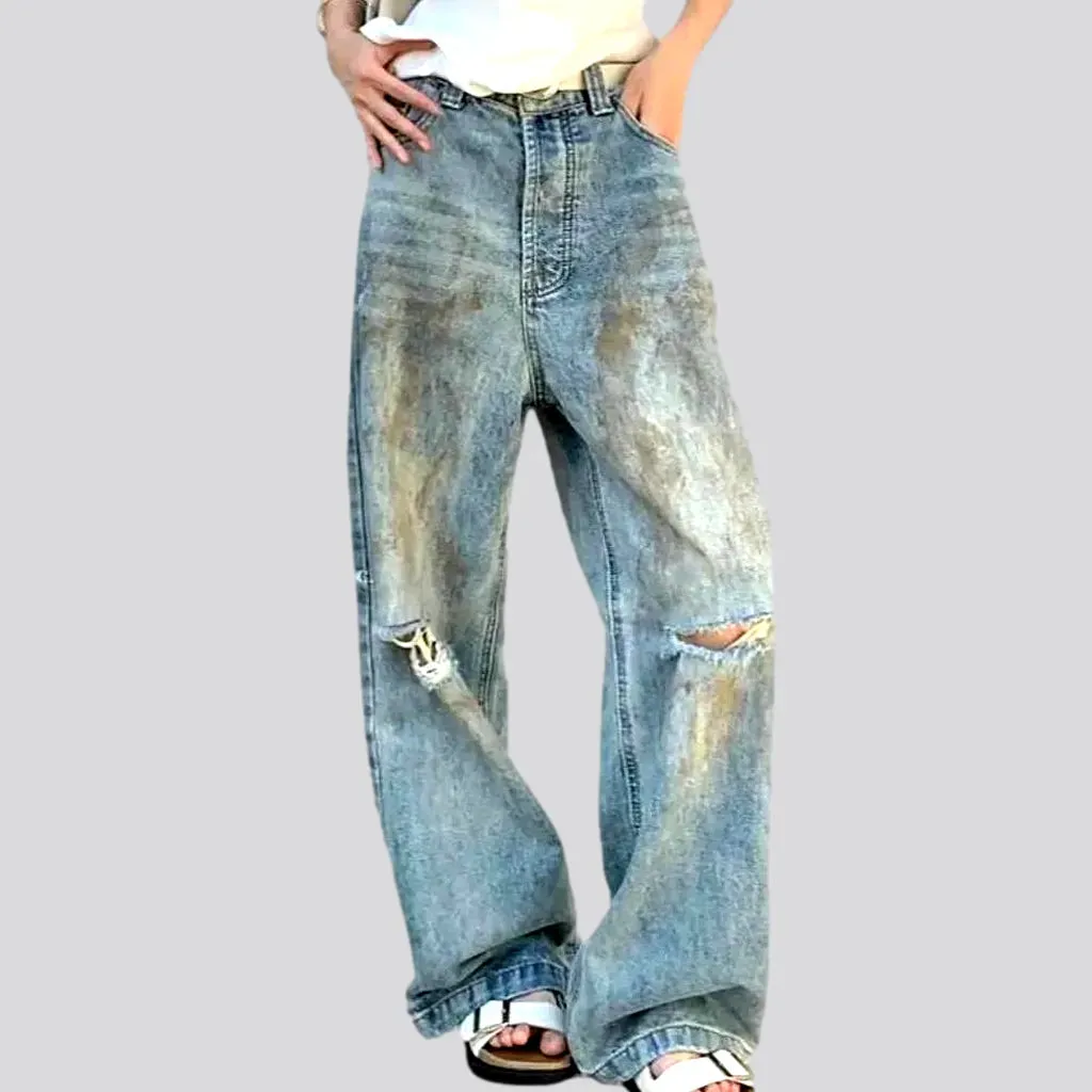 Whiskered painted jeans
 for ladies