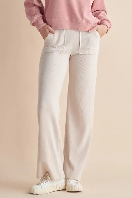 Wide Leg, Corded Pants - Cream