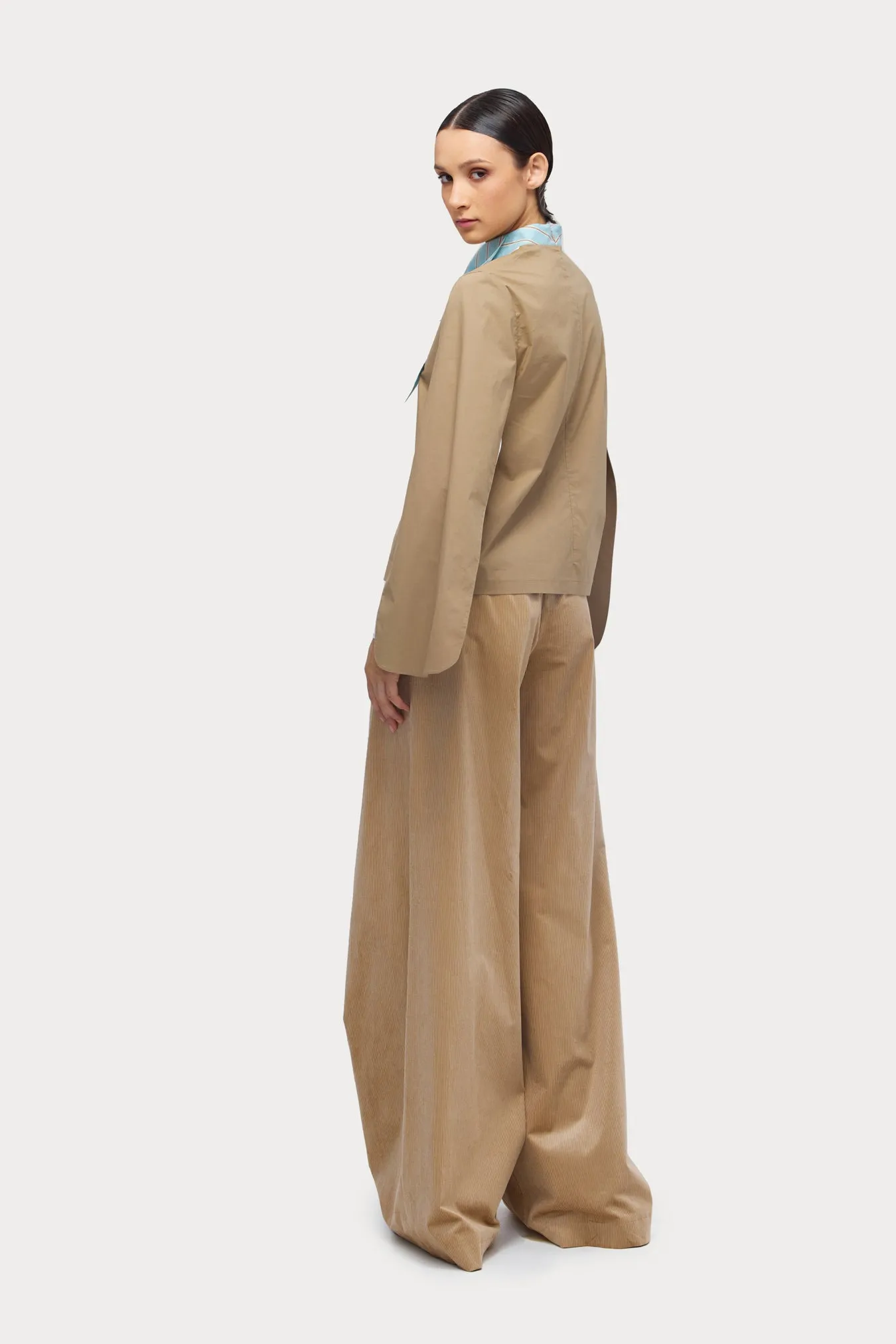 Wide-Leg Soft Corduroy Trousers Beige