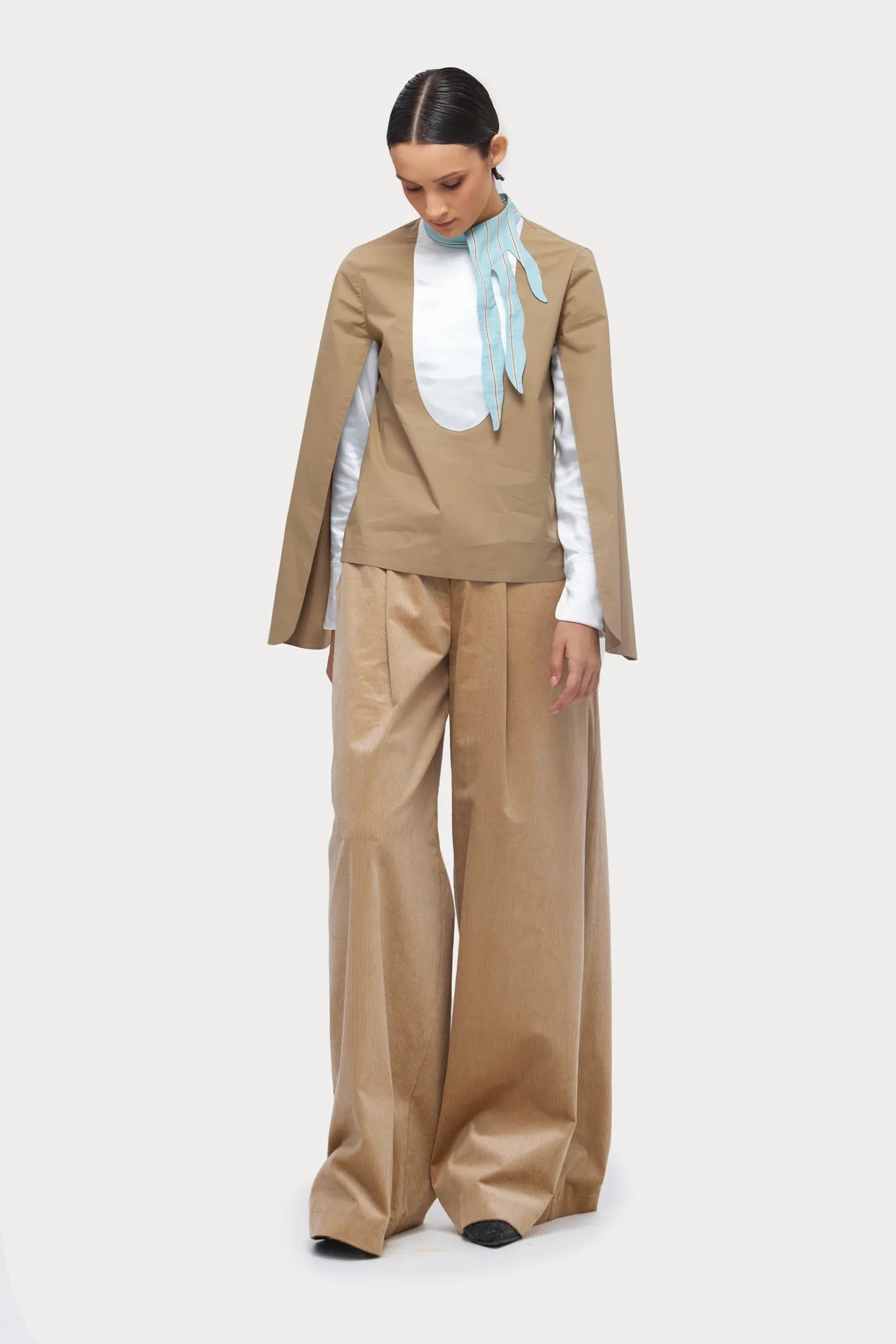 Wide-Leg Soft Corduroy Trousers Beige