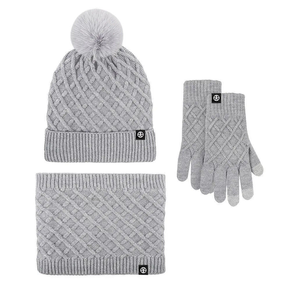 Winter Beanie Hat Scarf Gloves Set Unisex Winter Warmer Fleece Lined Knit Hats Scarf Gloves Set | 121620