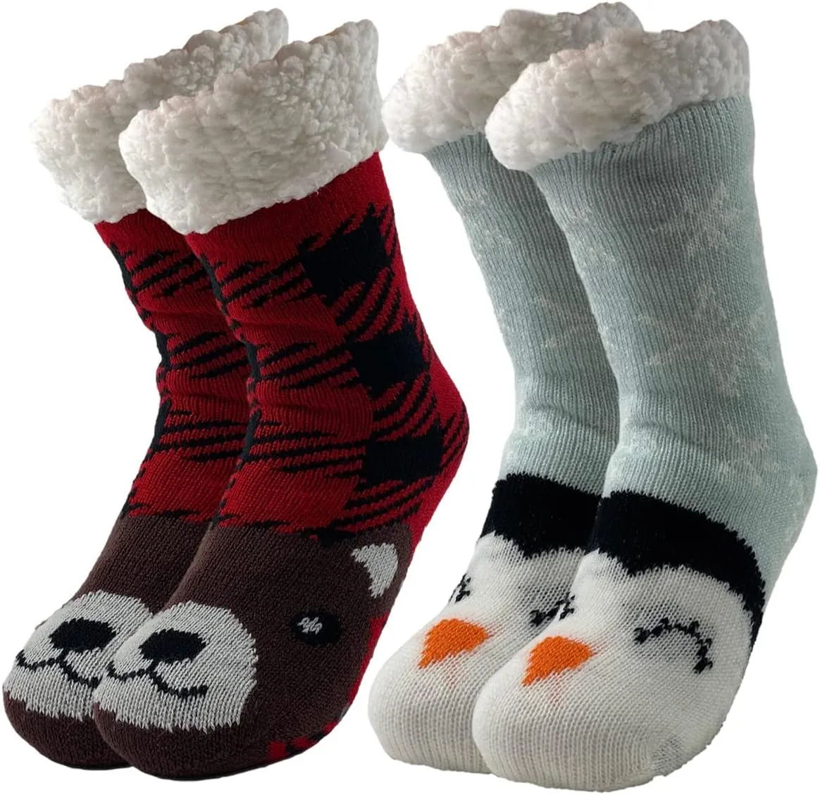 Women's Sock Slippers - 2-Pack Non-Slip Fuzzy Socks with Grippers - Sherpa Fleece Lined Thermal Warmth