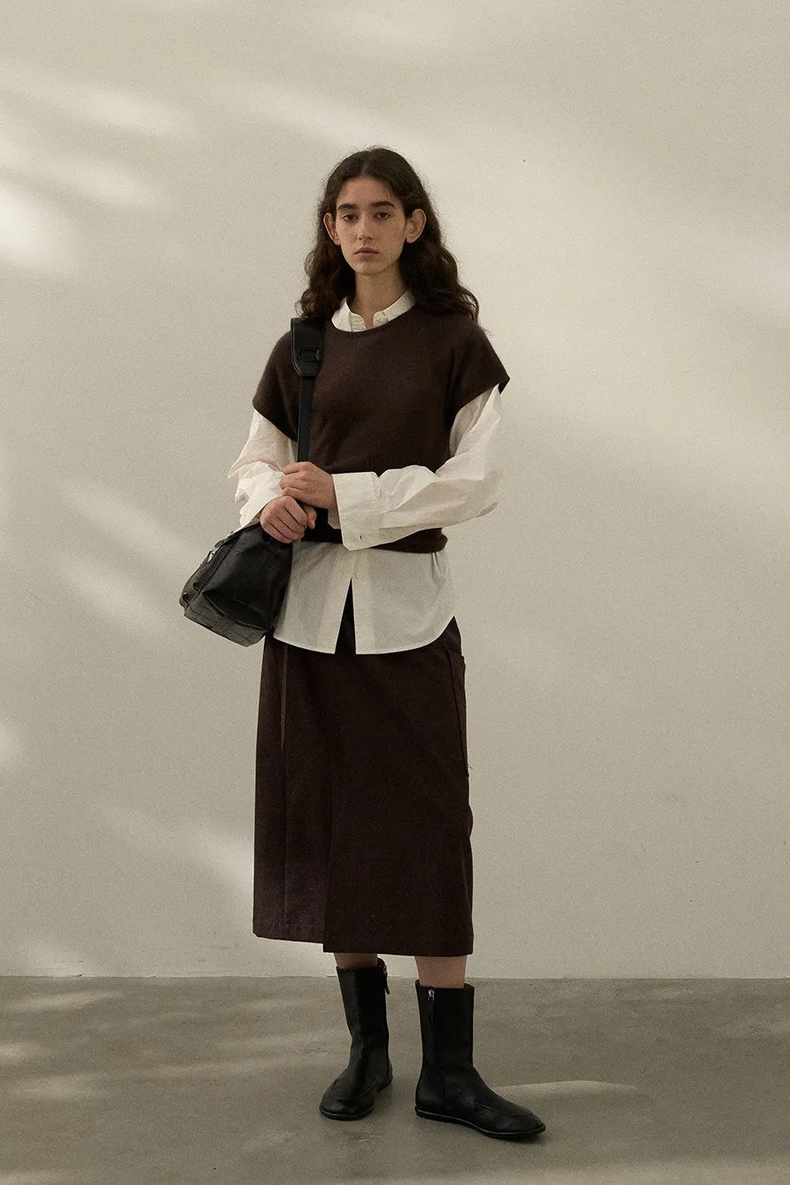 Wool blend mid-length skirt with a belt | 3 color